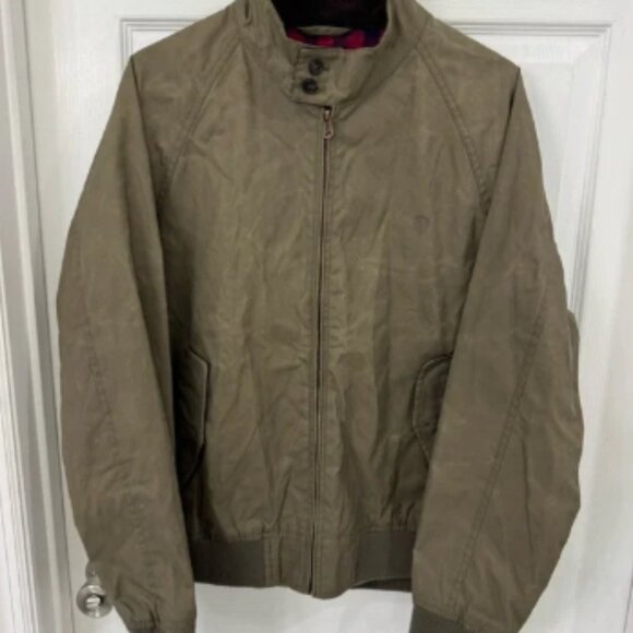 Ben Sherman Men's Khaki Waxy Jacket with Red Plaid Lining, Corduroy Collar - Picture 1 of 11